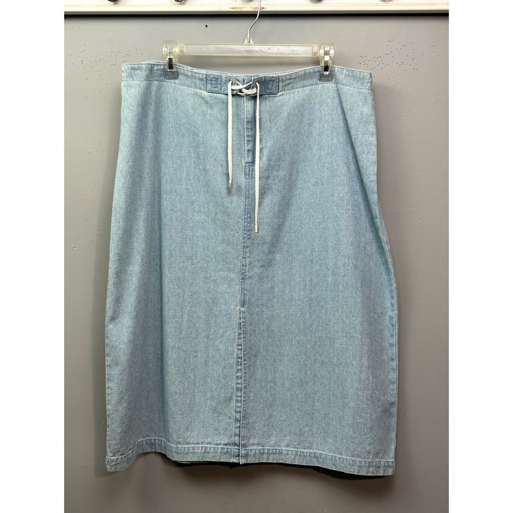 First Issue Denim Skirt Womens 16 Light Wash Blue Liz Claiborne Drawstring Midi